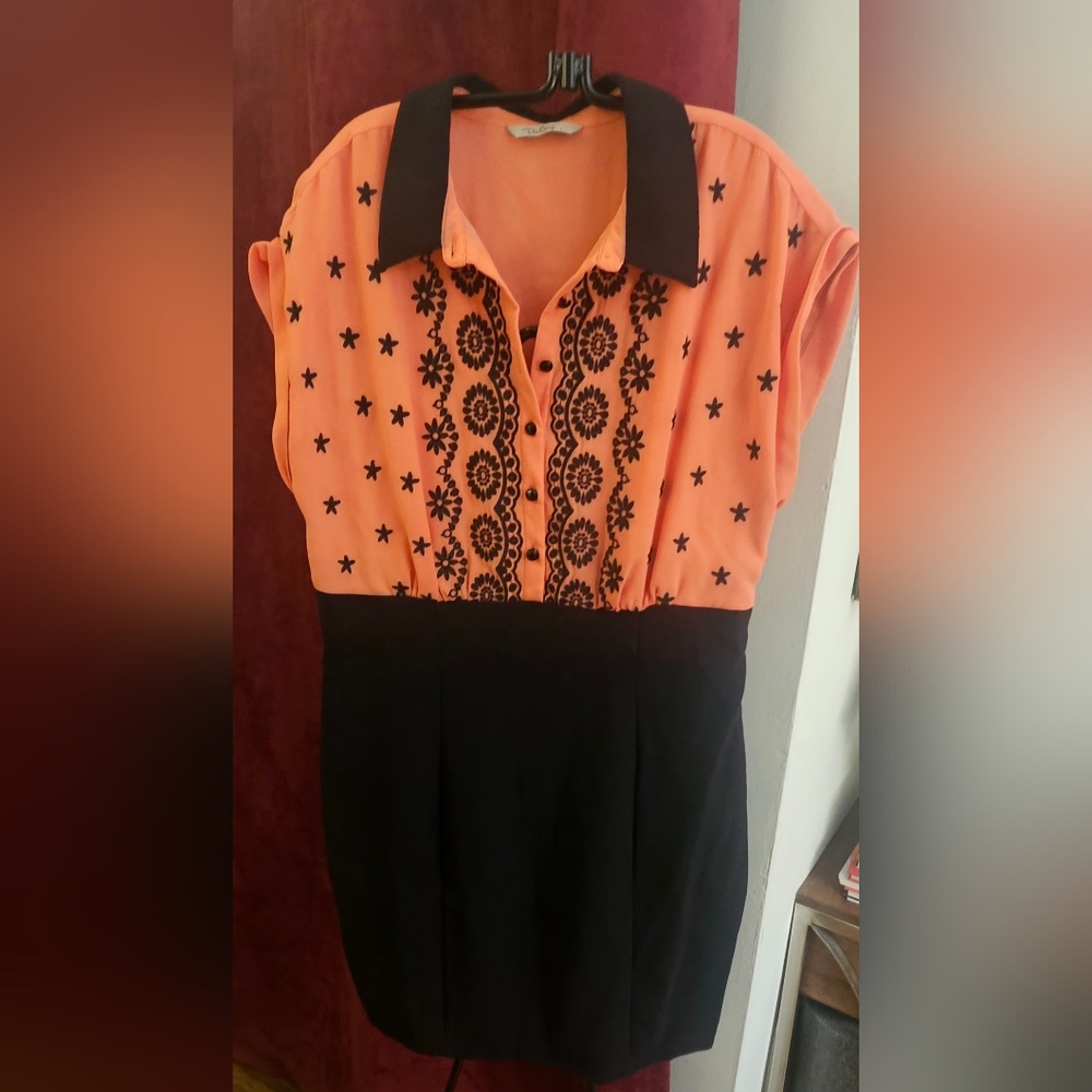 Darling Black and Orange Star Embroidered Dress
